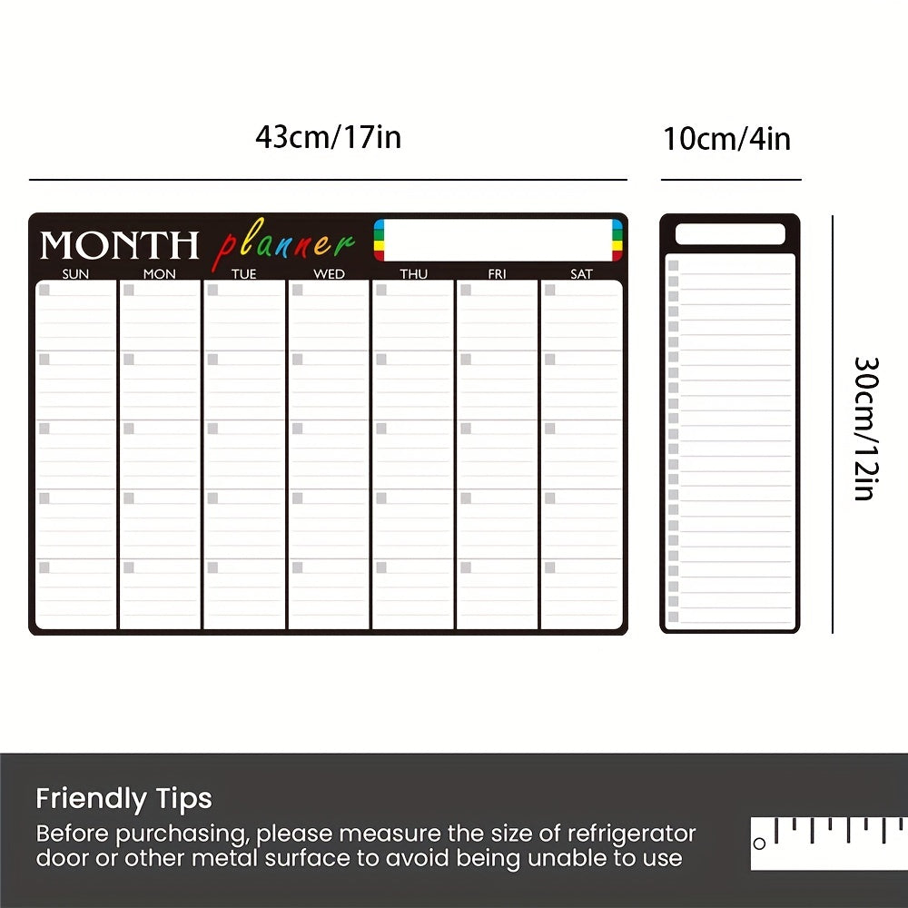 Magnetic Dry Erase Monthly Calendar 43cmx30cm + List Pad + 2 Markers