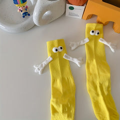 Funny Cartoon Eyes Decor Socks & Hand In Hand Women's Stockings