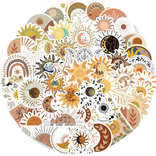 Bright Sun & Flower Doodle Stickers for Decorating Luggage Guitars Notebooks