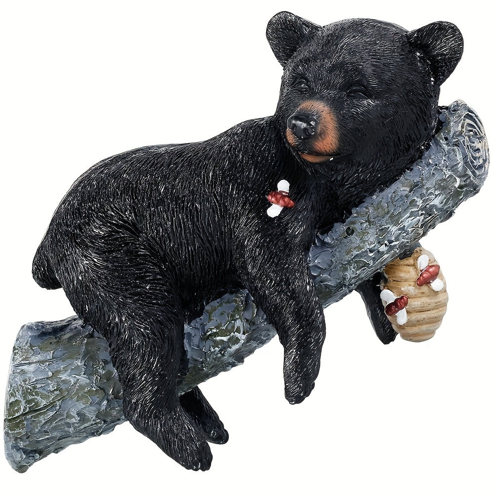 Bear Cub Napping Hanging Out In Tree Figurine Realistic Animal Wall Art