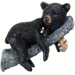 Bear Cub Napping Hanging Out In Tree Figurine Realistic Animal Wall Art