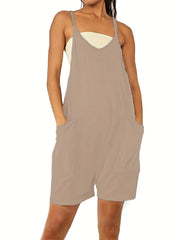 Preppy V-Neck Romper with Pockets