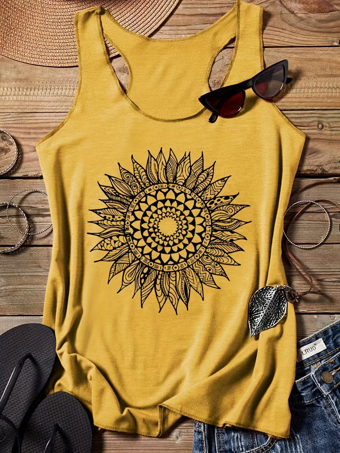 Floral Tank Top Sleeveless Summer Casual Crew Neck Women's Clothing
