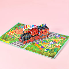 7.9x5.9 Inch Pop Up Happy Birthday Card - 3D Train Postcards