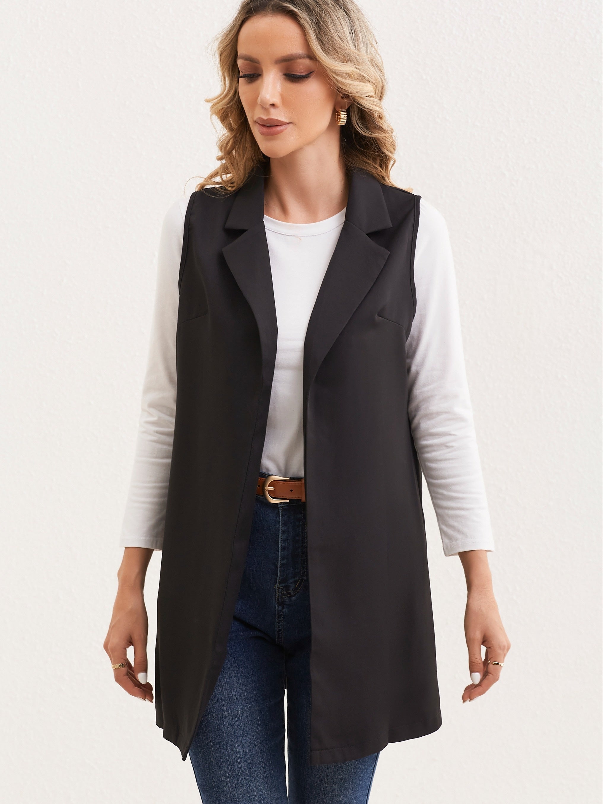 Sleeveless Open Front Blazer for Women