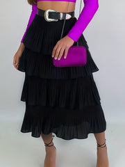 Solid Layered Draped Skirt Mid Length Cake Skirt