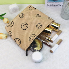 Smile Face Cosmetic Bag Corduroy Large Capacity Makeup Bags For Women