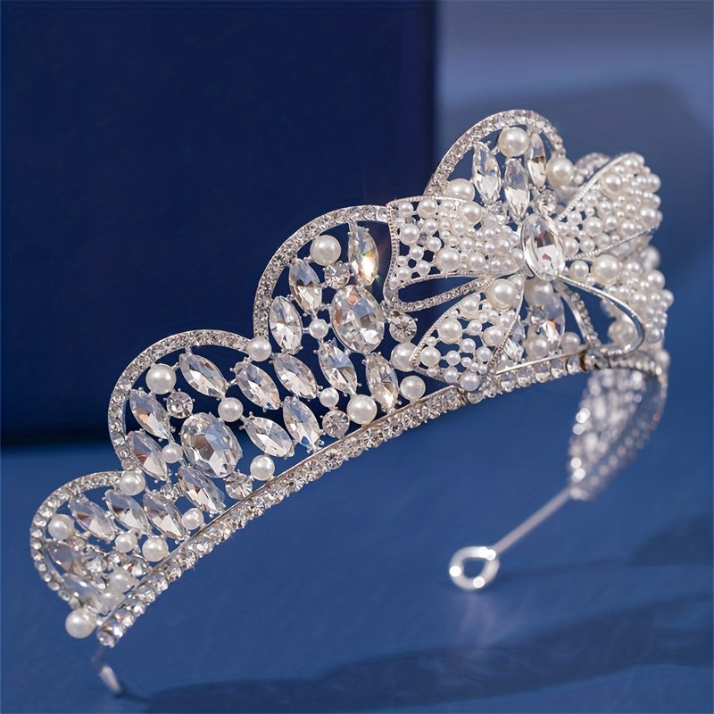 Girls Faux Pearl Rhinestone Crown Princess Hair Accessories
