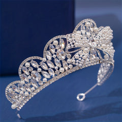 Girls Faux Pearl Rhinestone Crown Princess Hair Accessories