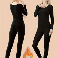 2pcs Thermal Underwear Set Long Sleeve Top & Leggings Suit Women's Activewear