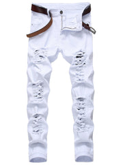 Mens Ripped Straight Denim Jeans Regular Wash With Pockets