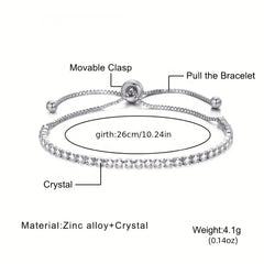 Adjustable Rhinestone Tennis Chain Bracelet Women Hand Jewelry 1 Pc