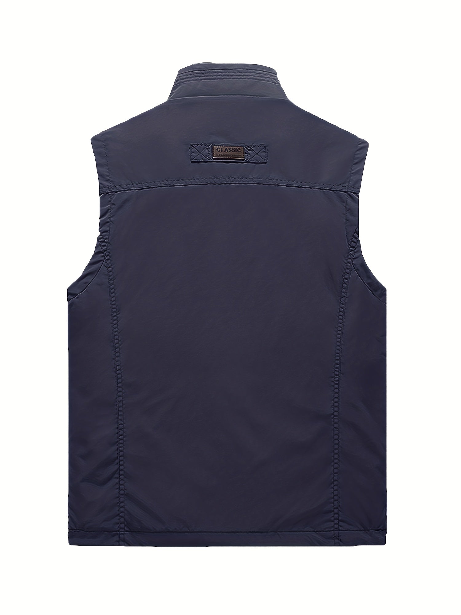 Men's Zipper Pockets Cargo Vest Stand Collar Zip Up Outwear for Spring Summer