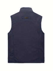 Men's Zipper Pockets Cargo Vest Stand Collar Zip Up Outwear for Spring Summer