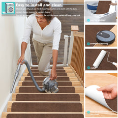 15pcs Non Slip Stair Rugs Adhesive Soft Washable Stair Carpet Runner Hall Living