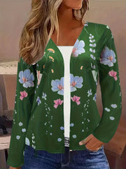 Floral Print Open Front Cardigan Long Sleeve - Women's Clothing