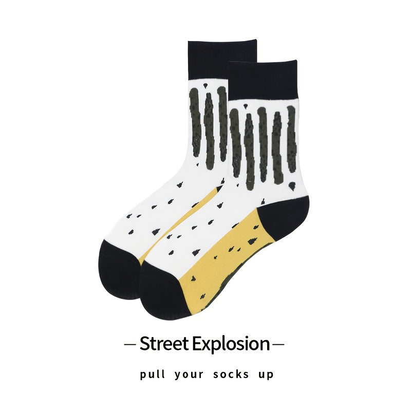 Men's Retro Striped Mid Tube Socks for Training Running Cycling