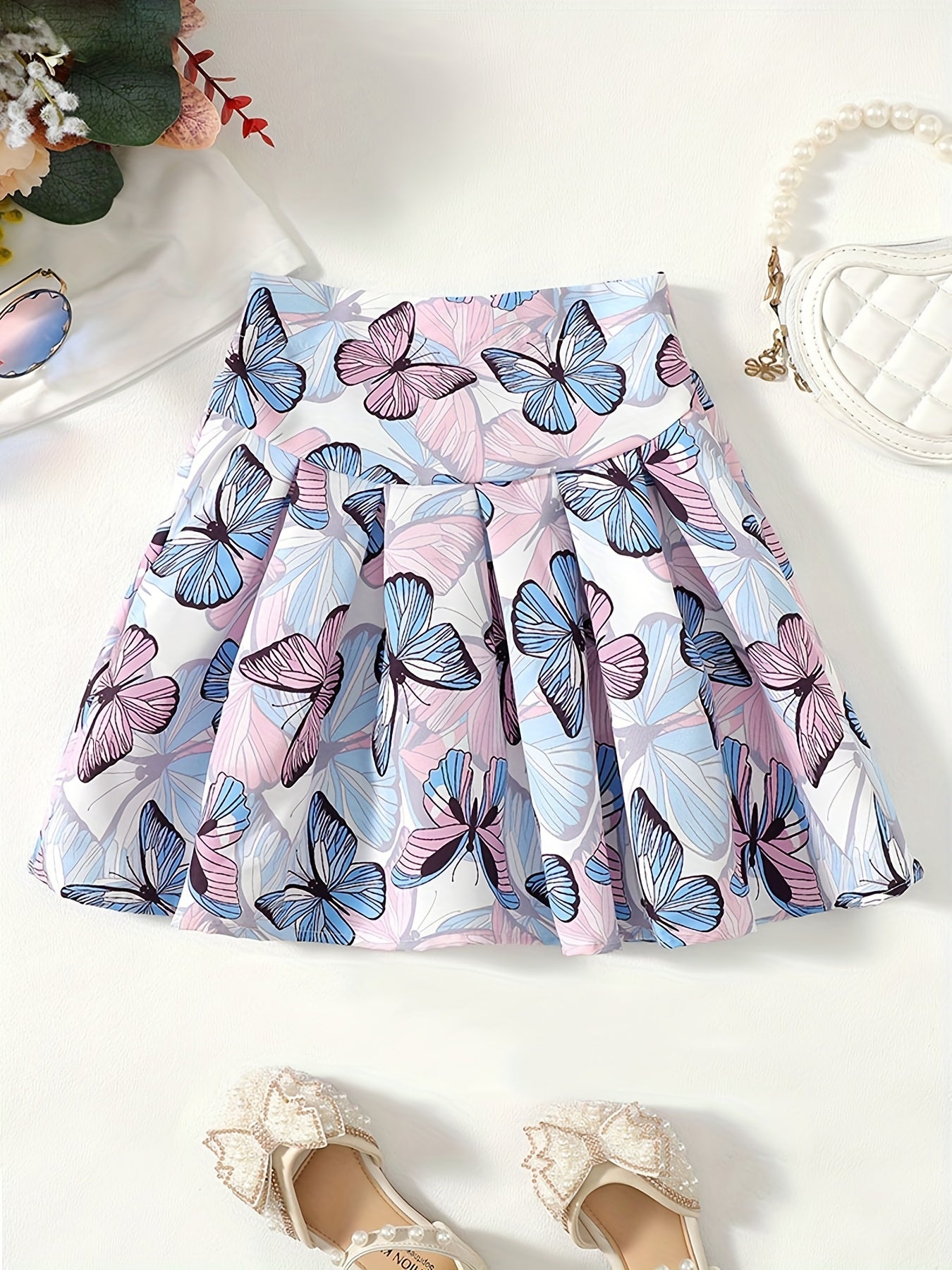 Girls Casual Butterfly High Waist Pleated Skirt - All Seasons