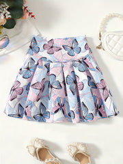 Girls Casual Butterfly High Waist Pleated Skirt - All Seasons