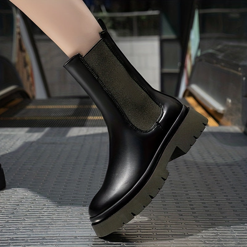 Chelsea Waterproof Snow Boots Faux Leather Flat Mid Calf Boots