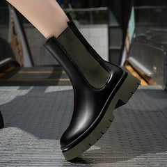 Chelsea Waterproof Snow Boots Faux Leather Flat Mid Calf Boots
