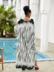 Boho Dress Tie Dye Batwing Sleeve V Neck Cover Up Dress