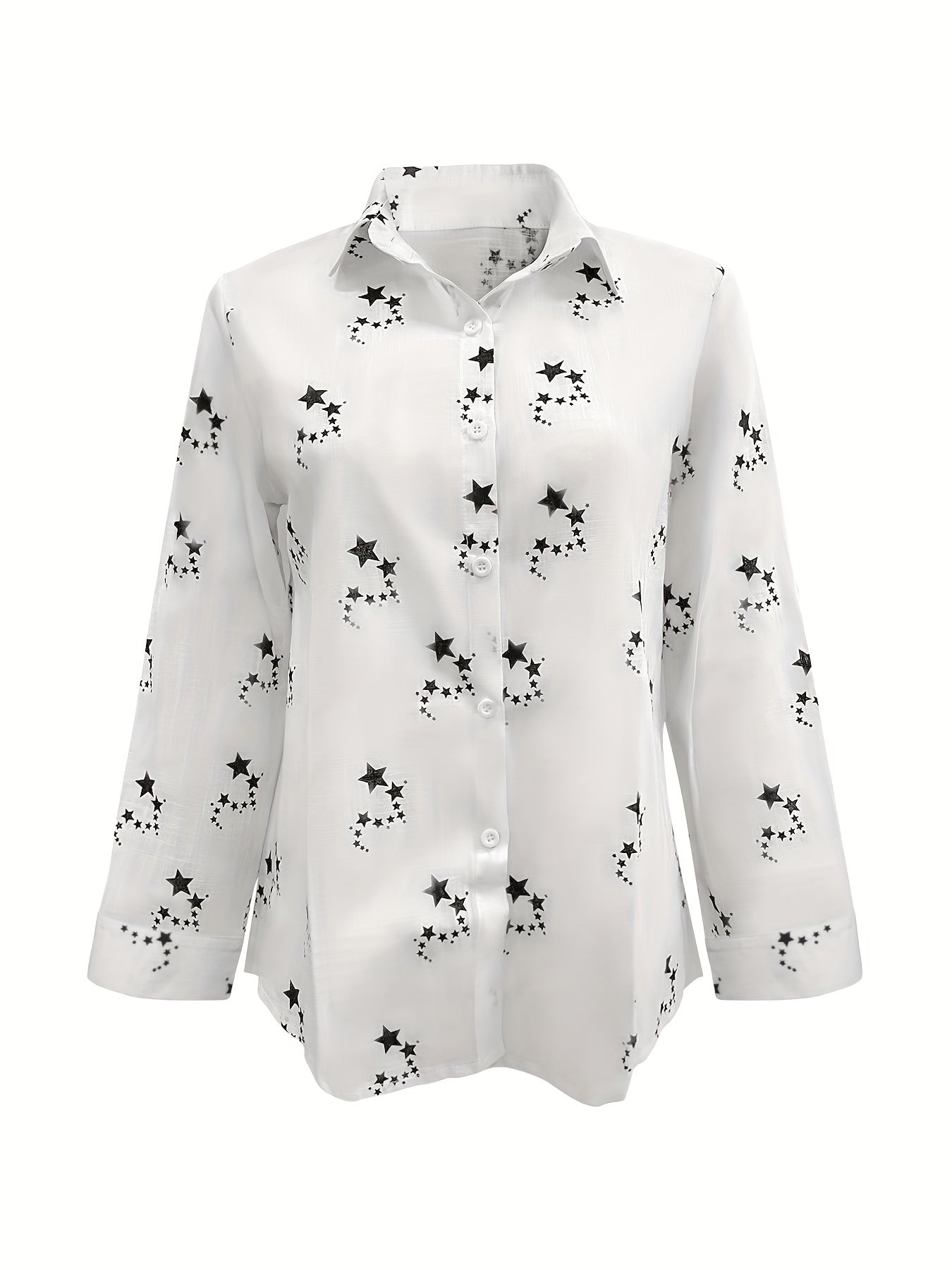 Star Print Long Sleeve Button Up Blouse