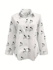 Star Print Long Sleeve Button Up Blouse
