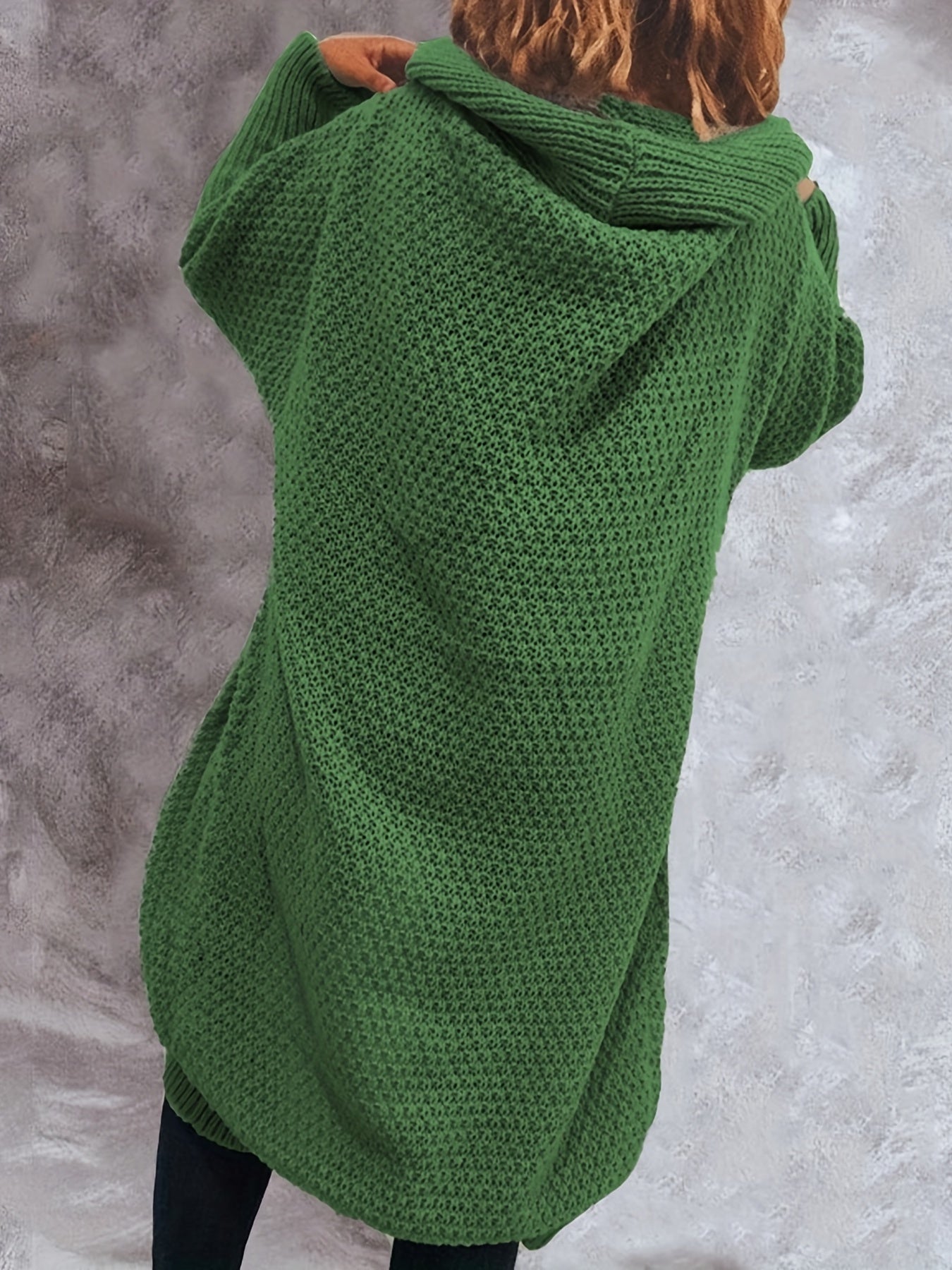 Solid Bat Sleeve Long Knit Hoodie Cardigan