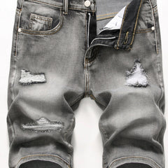 Men's Distressed Denim Shorts Slim Fit Stretch Jeans