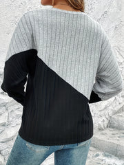 Colorblock Bat Sleeve V Neck Sweater