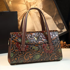 Vintage Floral Embossed Bucket Bag Coffee & Light Brown