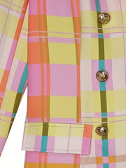 Plaid Print Lapel Blazer Double Breasted Outerwear Women's Clothing