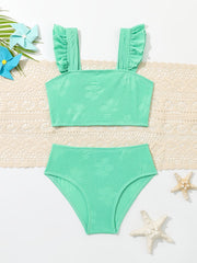 2pcs Toddler Girls Ruffle Bathing Suit Set - Summer Beach Vacation