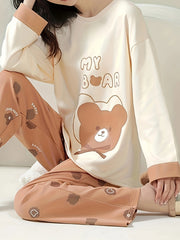 Bear Print Pajama Set Long Sleeve Top & Pants