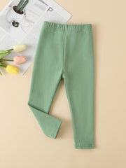 Girls' Green Solid Long Leggings