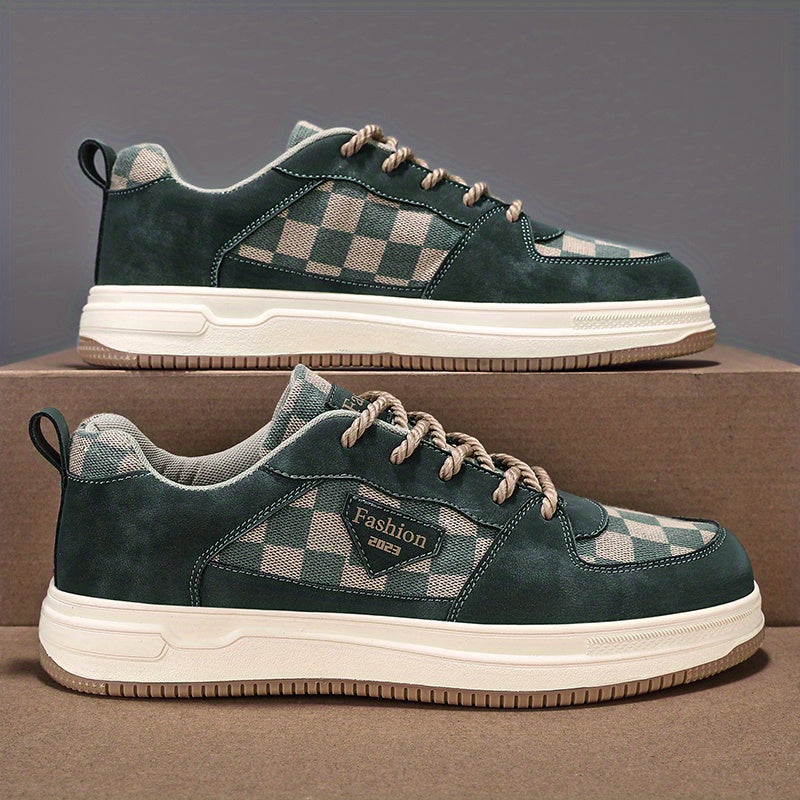 Men's Plaid Lace Up Sneakers Casual Outdoor Walking Shoes