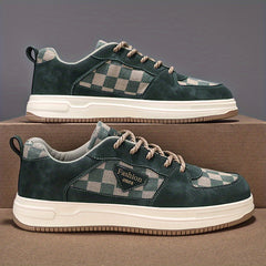 Men's Plaid Lace Up Sneakers Casual Outdoor Walking Shoes