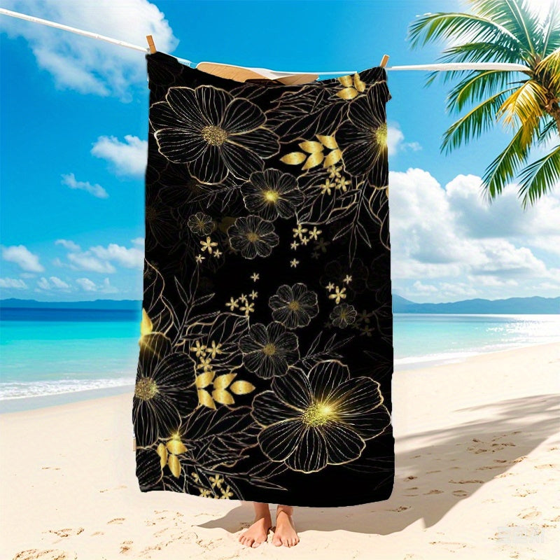 Golden Tropical Floral Beach Towel Soft Microfiber Quick Dry Lightweight
