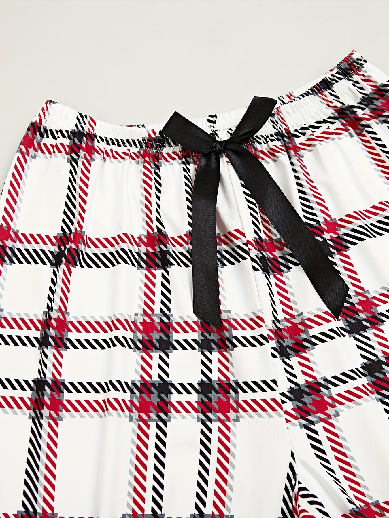 Plaid Print 3-Piece Sleep Set: Cami Top, Bow Shorts, Lounge Pants