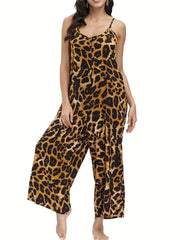 Leopard Print Cami Jumpsuit Wide Leg Casual Jumpsuit