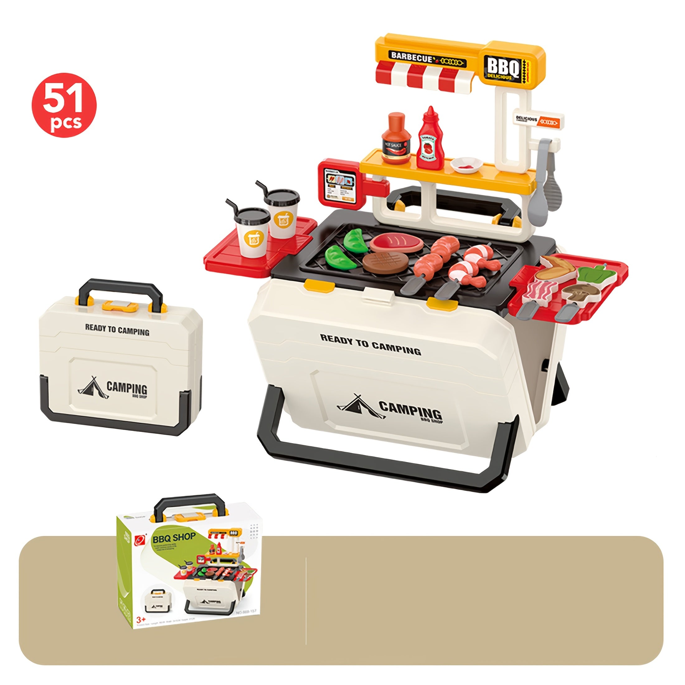 Kids BBQ Grill Set Play Food Toys with Hanging Barbecue Rack