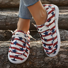 Women's Star & Striped Print Canvas Shoes Casual Lace Up Outdoor Sneakers