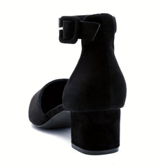 Chunky Heel Buckle Strap Pumps Solid Heels