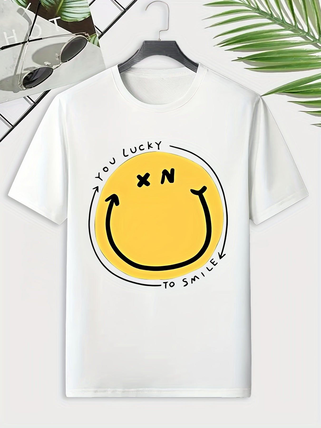 Men's Happy Face Pattern T shirt Active Breathable Tee