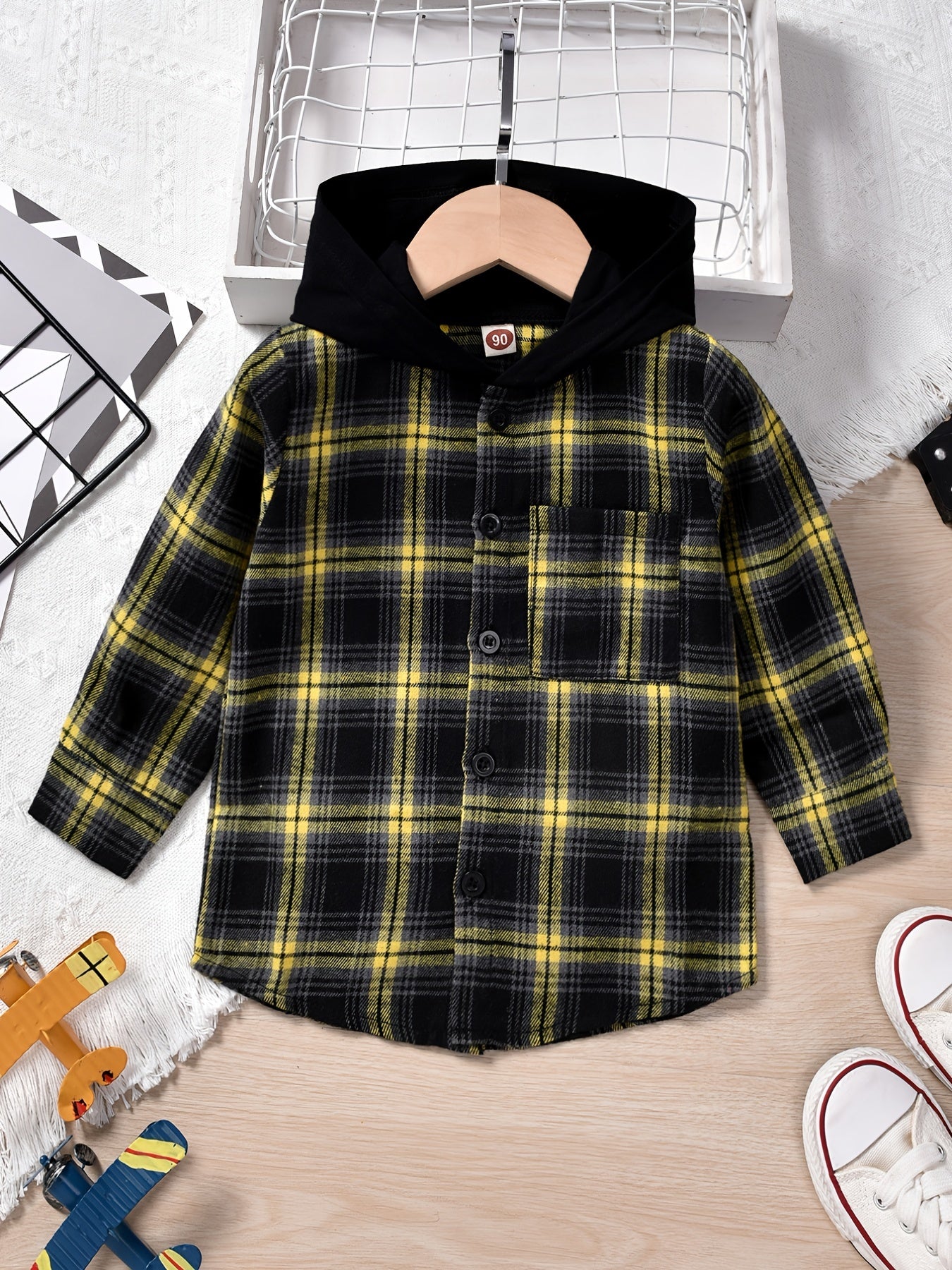 Boys Hooded Checked Shirt Kids Clothes