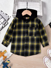 Boys Hooded Checked Shirt Kids Clothes