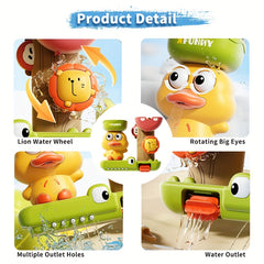 Duck Shaped Lion Water Wheel Baby Bath Toy Set