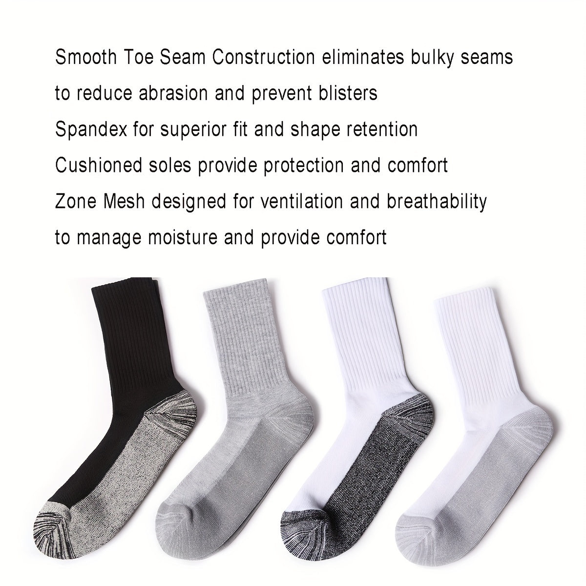 6 Pairs Mid-Calf Socks for Outdoor Activities - Shock Absorbing and Breathable