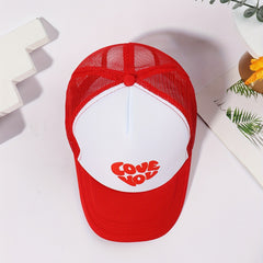 Love You Print Baseball Cap Red Adjustable Trucker Hat Mesh Breathable